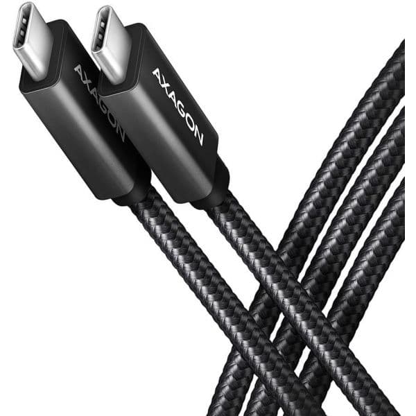 AXAGON Cabo de carregamento USB-C USB-C 3.2 Gen 2, 2m, PD 100W, 5A, 4K HD, ALU, braid, Black