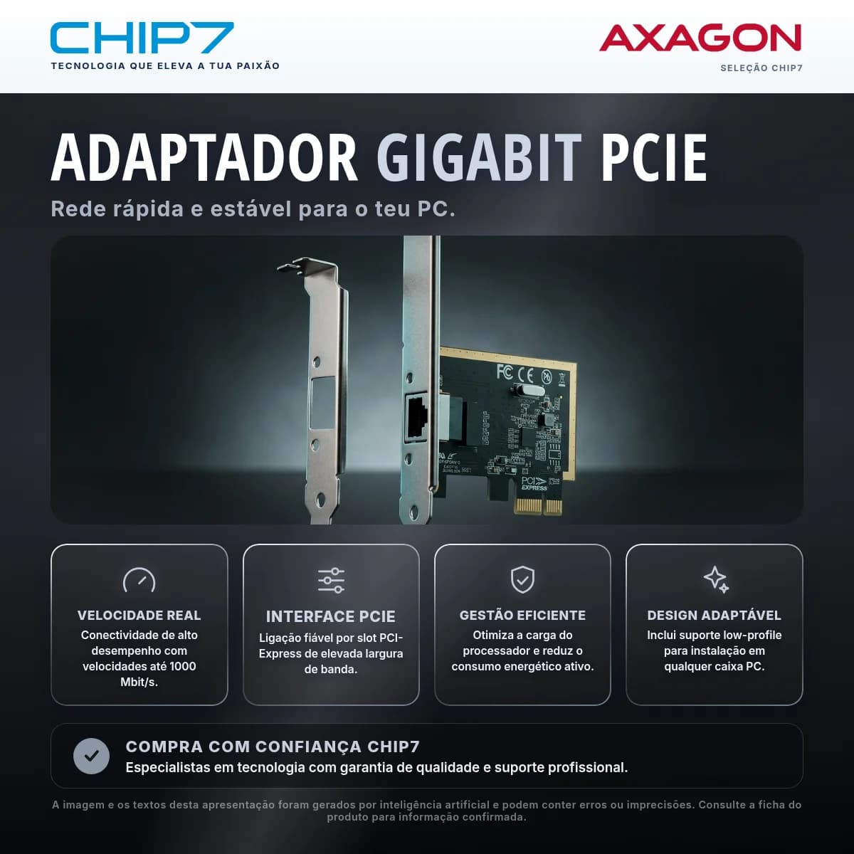 Axagon Adaptador PCEE-GRF PCI-Express Gigabit Ethernet Realtek 8111F + LP