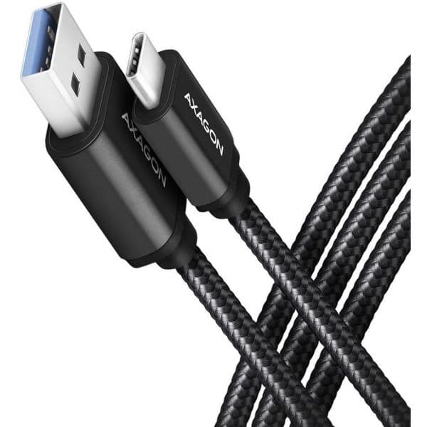 AXAGON Cabo de carregamento USB-C USB-A, 2m, USB 3.2 Gen 1, 3A, ALU, braid, Black