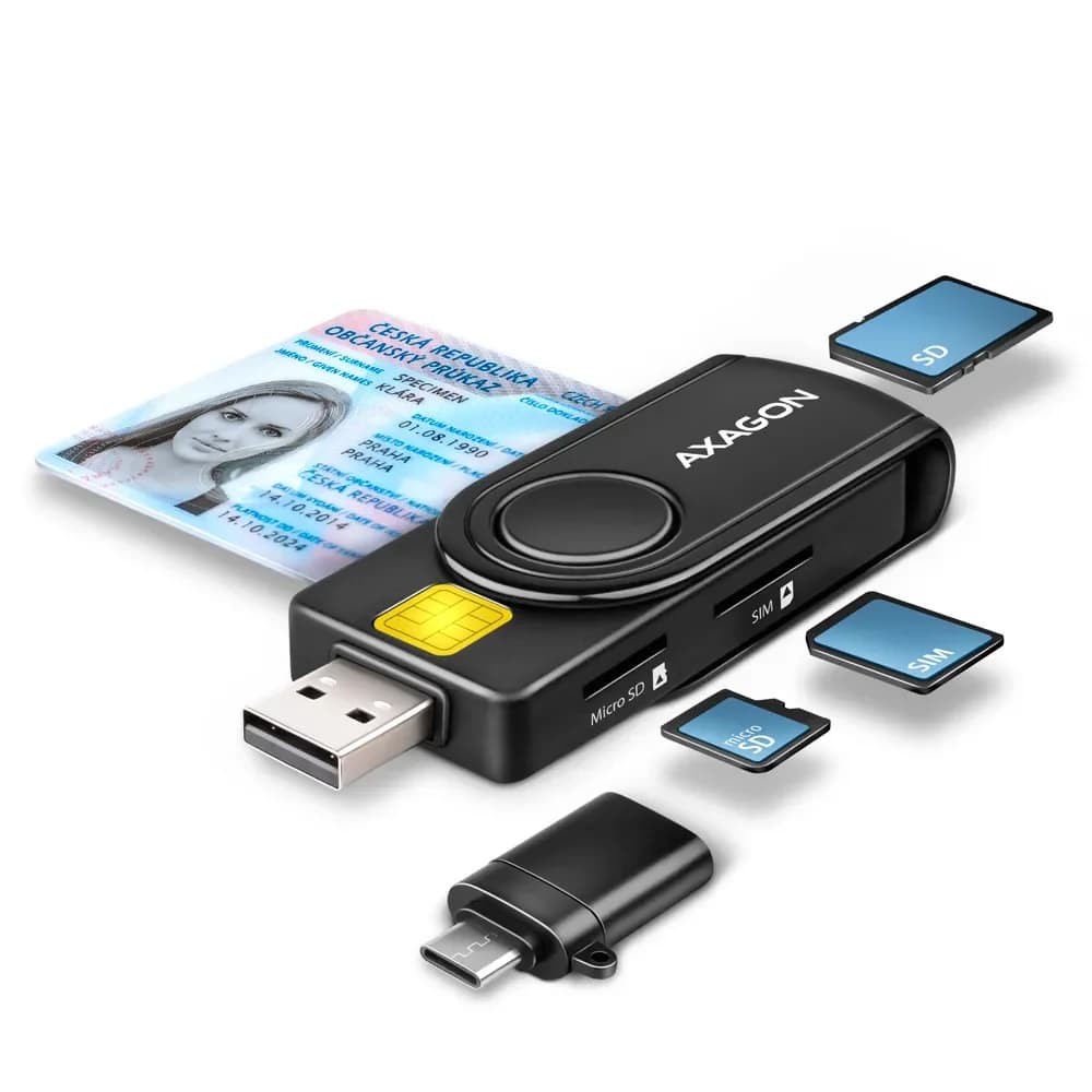 AXAGON Leitor cartões USB Smart card & SD/microSD/SIM