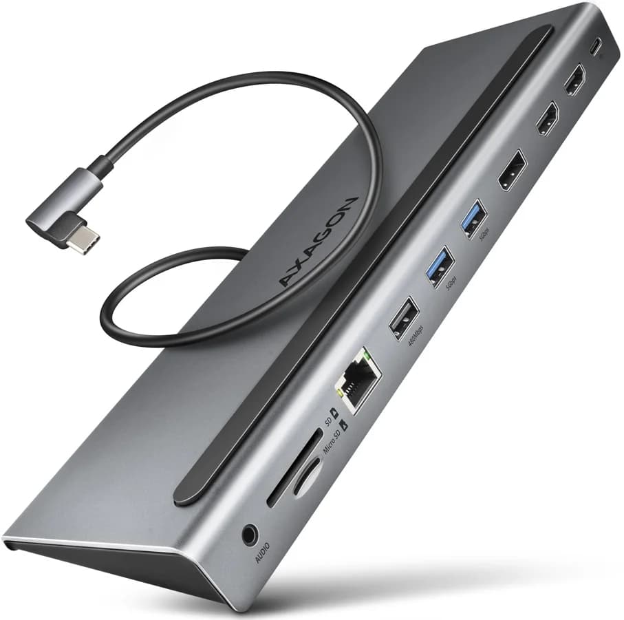AXAGON Multiport-Hub USB 3.2 Gen 1 hub, DP + 2x HDMI + GLAN, PD, 3x USB-A ports, Memory Card Reader e Audio Output