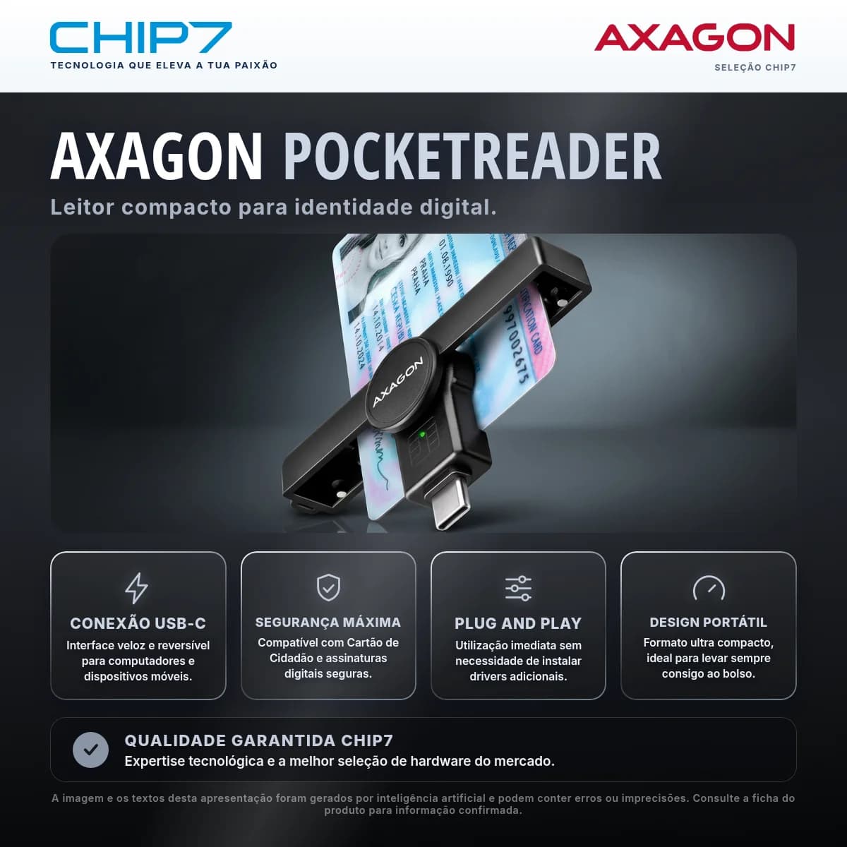 AXAGON Leitor cartão cidadão PoketReader USB-C