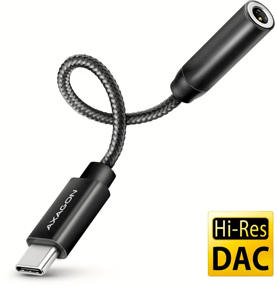 AXAGON Adaptador Áudio USB-C 3.5mm (F) conector Hi-Res DAC 32bit 384kHz