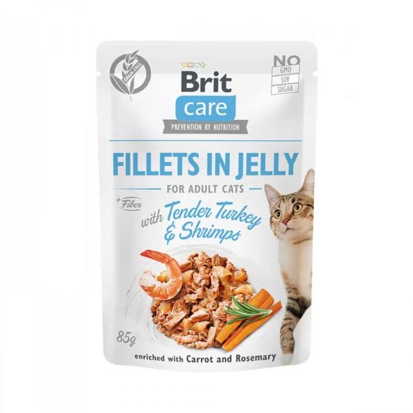 Ração Húmida Brit Care Cat Tender Turkey & Shrimps in Jelly 12 x 85g