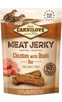 Biscoitos para cão Carnilove Meat Jerky Chicken With Quail Bar