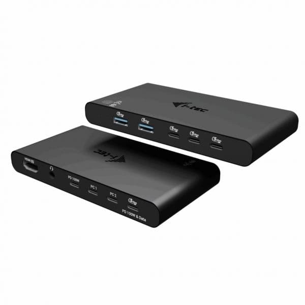 I-Tec Estação de Acoplamento KVM HDMI para 2 Hosts com Power Delivery 2x100W, 1x HDMI, 3x USB-C 3.2 Gen1, 2x USB-A 3.2 Gen 1, 1x Áudio 3.5mm