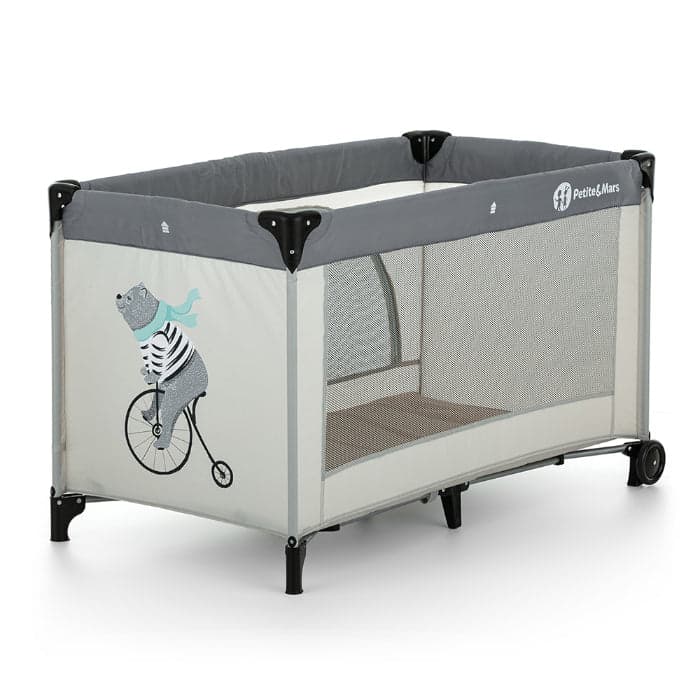 Berço de viagem Petite&Mars Nyja Teddy Biker Grey