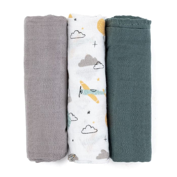 Petite&Mars Fraldas de Musselina de Bambu Moussy 68x68 cm Grey Planes