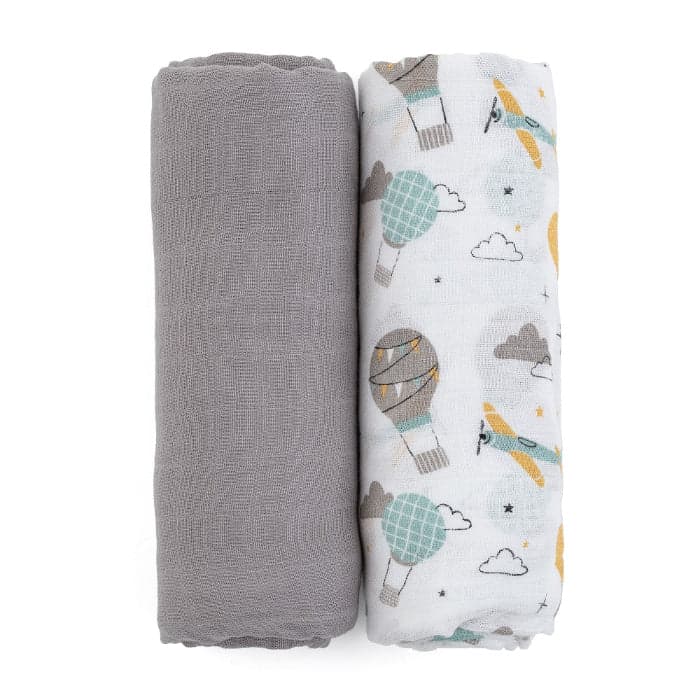 Fraldas de musselina de bambu Petite&Mars MISTY Grey Planes