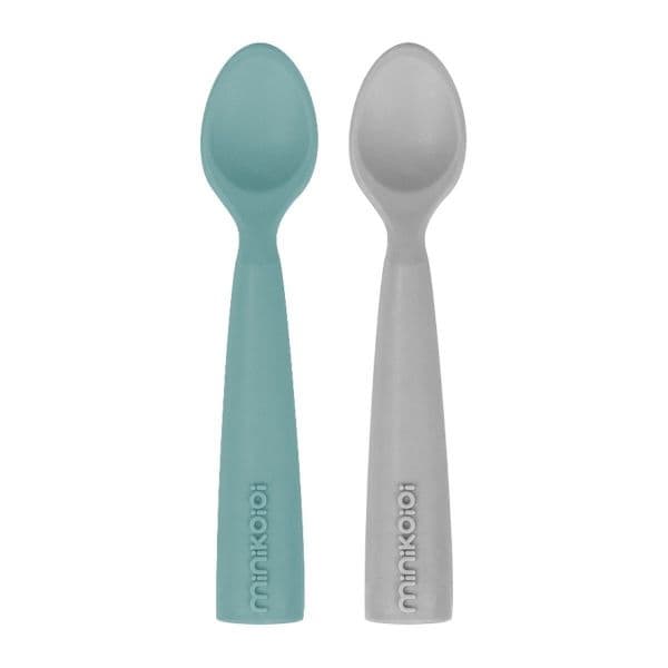 Minikoioi Colheres Scooper Silicone Aqua Green e Powder Grey 6m+