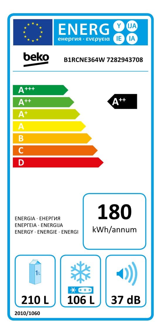 Frigorífico Combinado Beko B1RCNE364W | 366L, Classe E