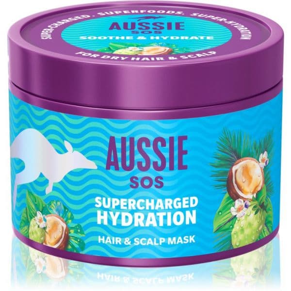 Aussie Sos Supercharged Hydration Máscara Calmante Hidratante para Cabelo e Couro Cabeludo 500ml