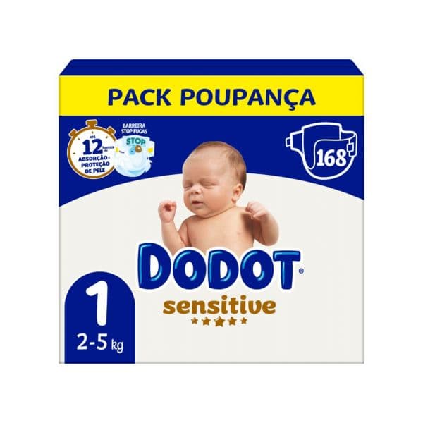 Fraldas Dodot Sensitive T1 (2-5Kg) 168 Unidades