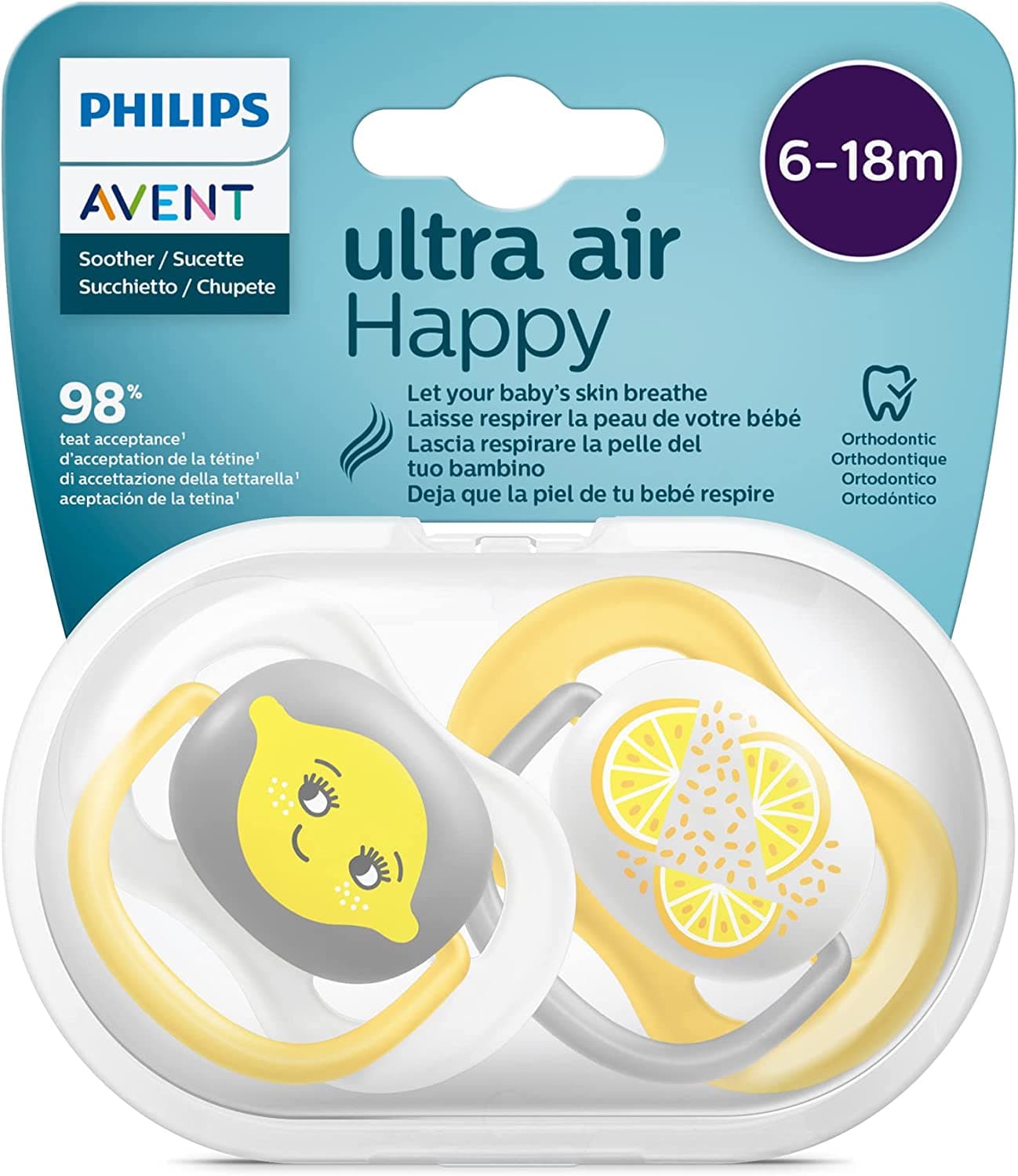 Philips Avent 2 Chupetas Ultra Air 6-18M Frutos Amarelo
