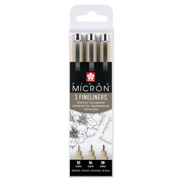 Talens Sakura Pigma Micron Marcadores Fineliner Permanentes Calibrados, Estojo de 3 Unidades, Preto