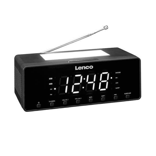 Lenco Rádio Despertador CR-540BK com Dupla Alarme, Luz Noturna LED e Antena Telescópica, Preto