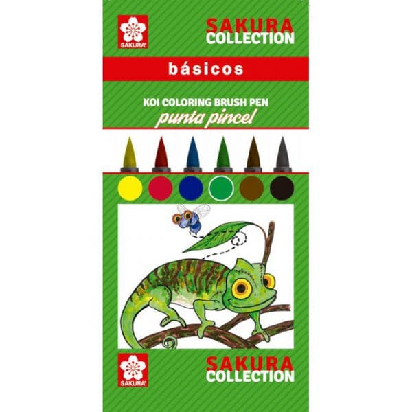 Sakura Conjunto de Seis Marcadores c/ Ponta de Pincel Cores Básicas Aguareláveis Multicolor