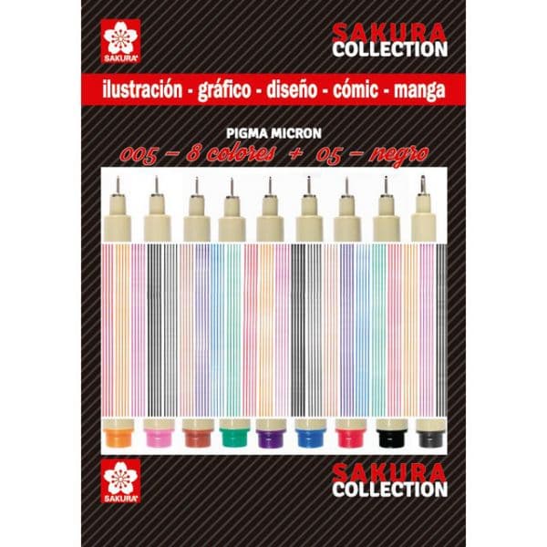 Sakura Conjunto de Nove Marcadores Pigma Mícron de Cores Tam. 005 e Preto Tam. 05 Multicolor