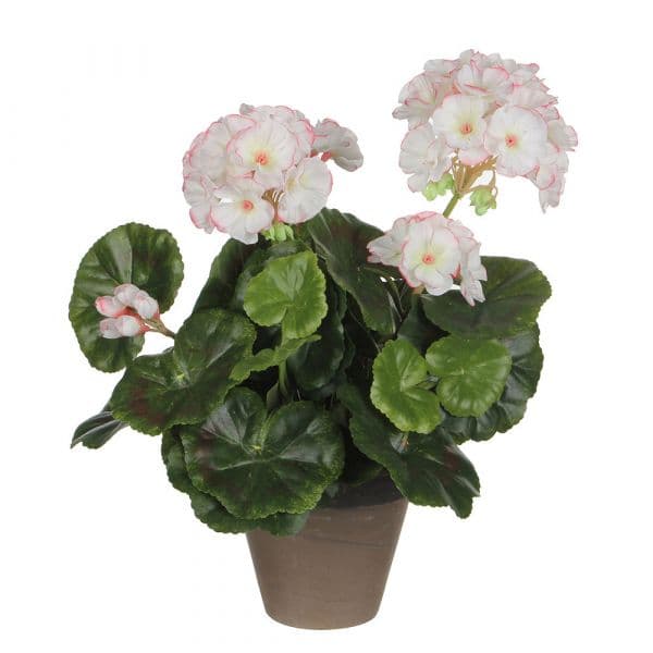 Mica Decorations Gerânio Branco Rosa Pvc em Vaso Cinzento