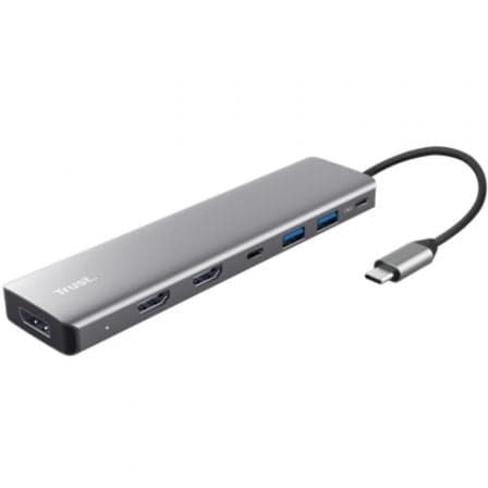 Trust Docking Station Dalyx 7-em-1 USB-C 2xUSB 2xHDMI 1xDisplayPort 1xUSB-C PD Cinza 25661