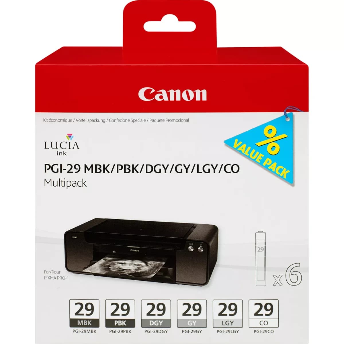 Tinteiro Canon PGI-29 MBK/PBK/DGY/GY/LGY/CO Multi Pack