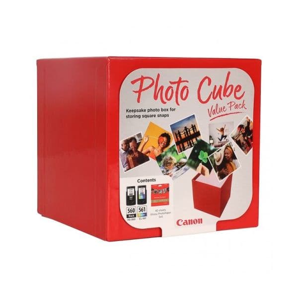 Tinteiro Canon Photo Cube c/ PG-560 + Tinteiros CL-561 + Papel Fotográfico Plus Glossy PP-201 (40 Folhas) - 3713C007