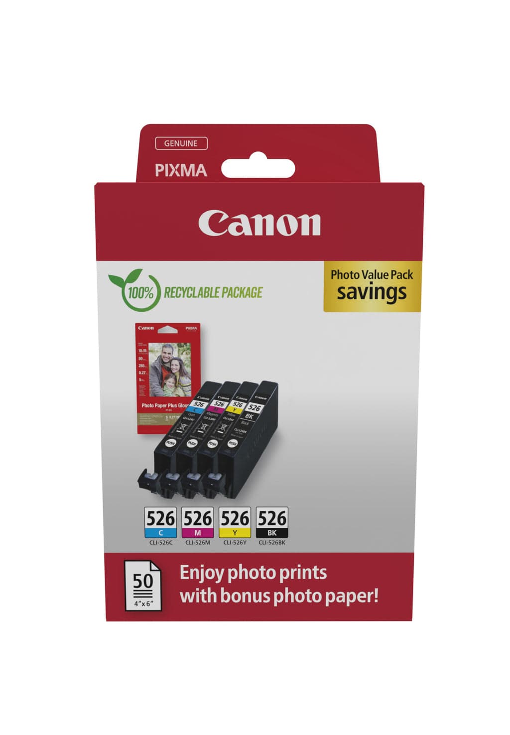 Tinteiro Canon Pack Tinteiros CLI-526 BK/C/M/Y com Papel Fotográfico 4x6"
