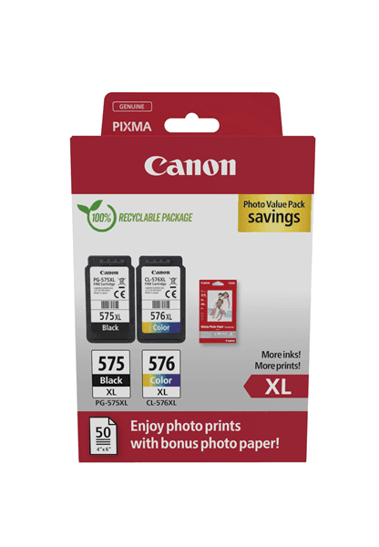 Tinteiro Canon PG-575XL / CL-576XL + 4x6 Papel Fotográfico