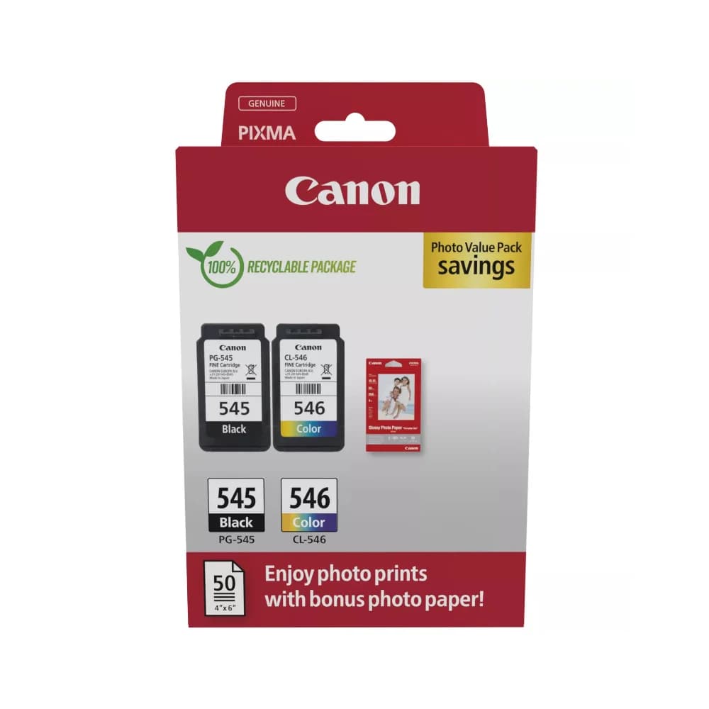 Tinteiro Canon PG-545/CL-546 + 50 Folhas de Papel Fotográfico GP-501
