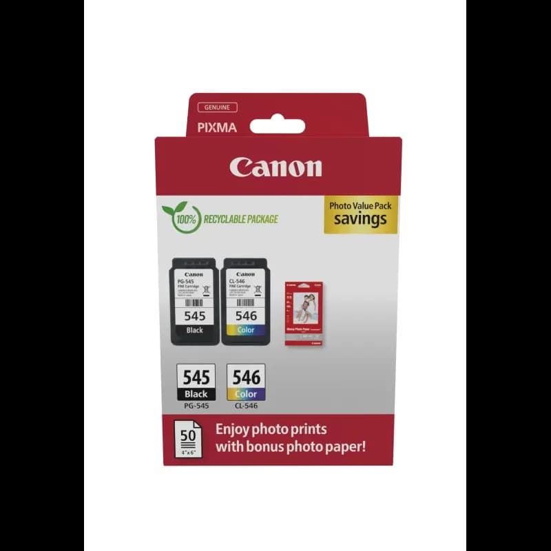 Tinteiro Canon PG-545/CL-546 + 50 Folhas de Papel Fotográfico GP-501