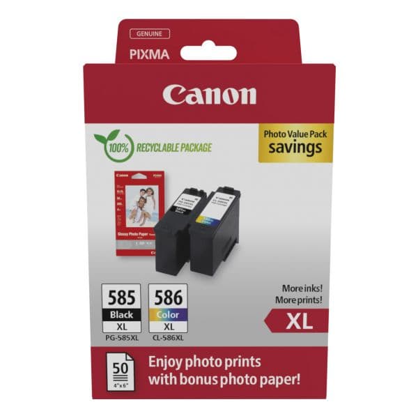 Tinteiro Canon Kit de Cartuchos/Papel PG-585XL/CL-586XL Preto +  Cor