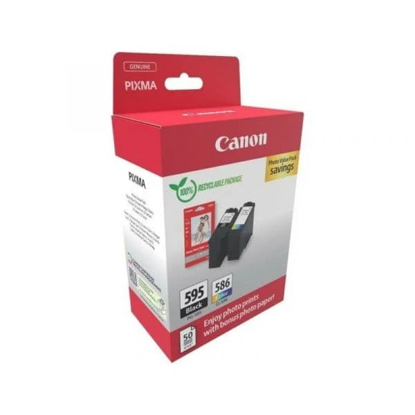 Tinteiro Canon Pack PG-595 + CL-586 + + 50 Folhas Papel Fotográfico
