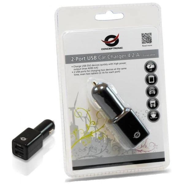 CONCEPTRONIC Carregador Universal Isqueiro 12/24V 2x USB 4,2A (Preto) - EG-U2C2A-CAR-01