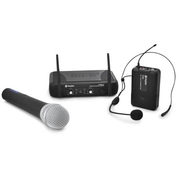 Skytec Central 2 Microfones UHF 2 Canais s/ Fios (Mão e Cabeça) - STWM722