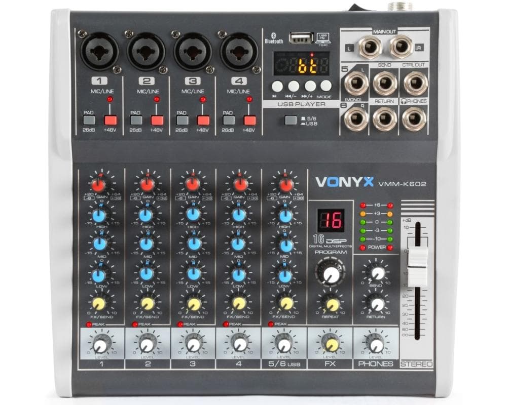 Vonyx Mesa de Mistura 6 Canais C/ USB/SD/MP3/BLUETOOTH com Dsp (VMM-K602) - 172.587