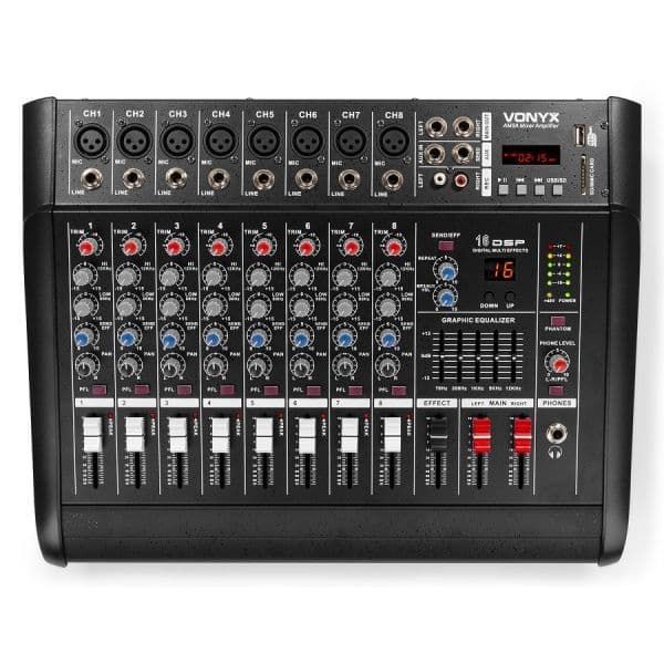 Vonyx Mesa de Mistura Amplificada 2x 500W 8 Canais C/ DSP/BT/SD/USB/MP3 (AM8A) - 172.574