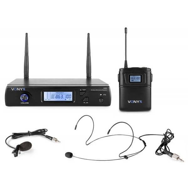 Vonyx Central Microfone Cabeça/Lapela UHF 16 Canais s/ Fios (WM61B)