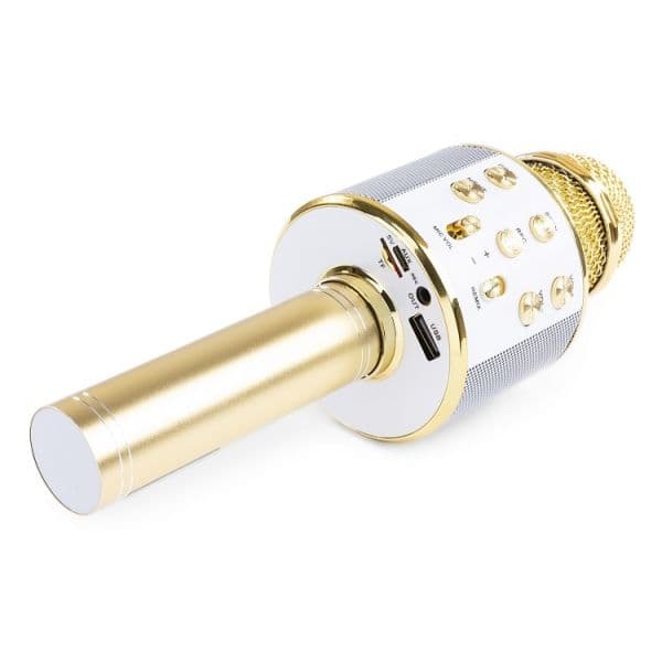 Max Microfone s/ Fios p/ Karaoke c/ Coluna/Bluetooth/MP3 (Dourado) KM01
