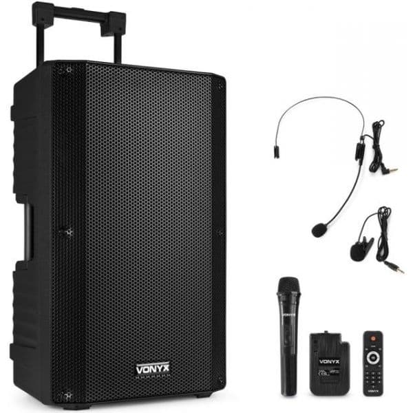 Vonyx Coluna Amplificada Portátil 15" 1000W MP3/USB/SD/FM/2xUHF/BLUETOOTH (VSA700-BP) - 174.060