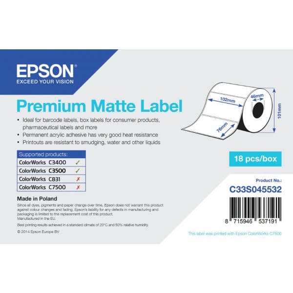 Epson Etiqueta Premium Mate 102x76mm 440 Un.