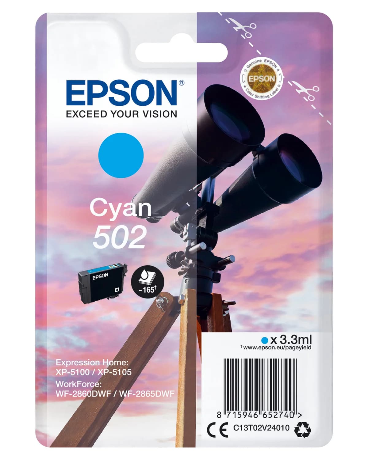 Epson 502 tinteiro 1 unidade(s) Original Rendimento padrão Ciano