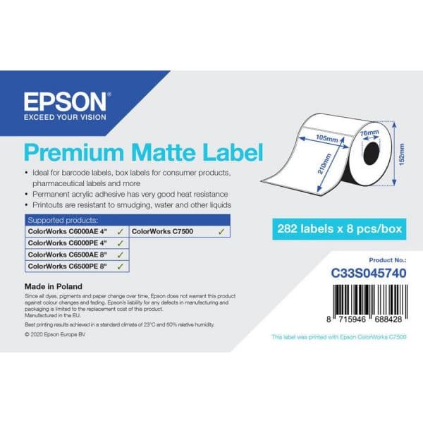 Epson C33S045740 Rolo de Etiquetas Premium Matte 105 x 210 mm