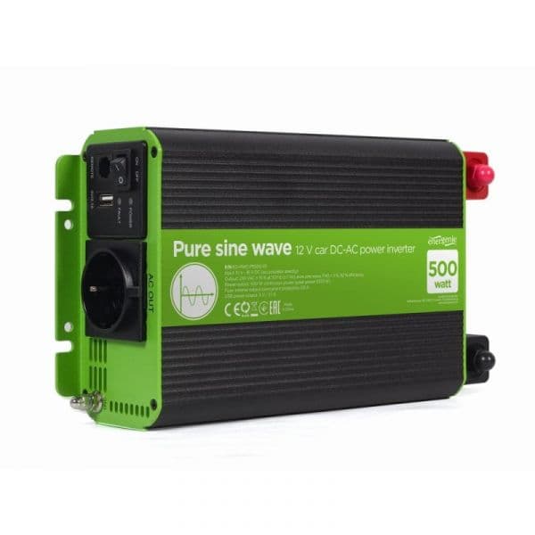 Gembird Inversor de Corrente EG-PWC-PS500-01 Onda Sinusoidal Pura 12V 500W Preto/Verde