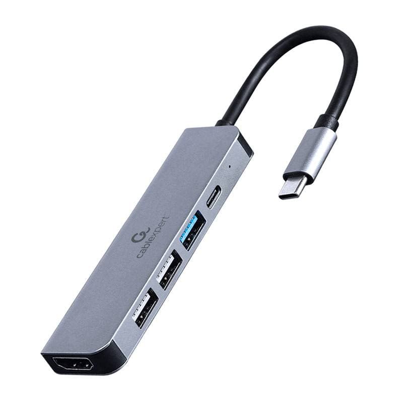 Gembird Adaptador USB-C 5-in-1 (Hub + HDMI + PD) Prateado