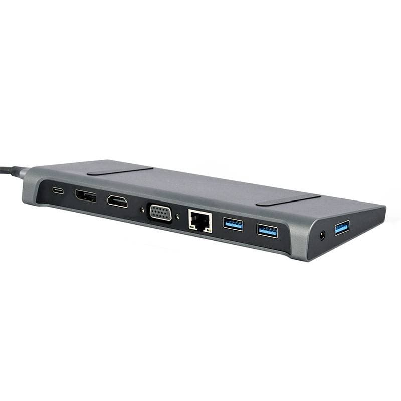 Gembird Adaptador USB-C 9-in-1 (Hub 3.0 + HDMI + DisplayPort + VGA + PD + LAN + Stereo Audio) Preto