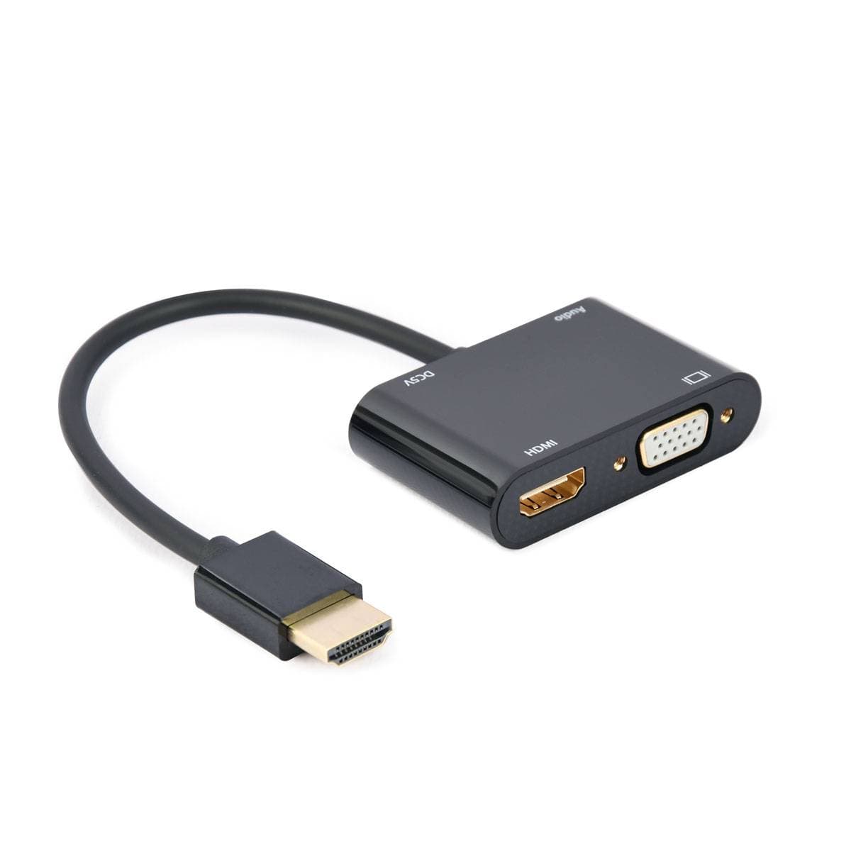 Gembird Adaptador HDMI Macho para HDMI Fêmea + VGA Fêmea + Cabo Adaptador Audio Preto - A-HDMIM-HDMIFVGAF-01