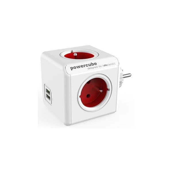 Allocacoc Tomada Powercube 4x 16A 2x usb (original usb) Vermelho - Pc-org-usb-red