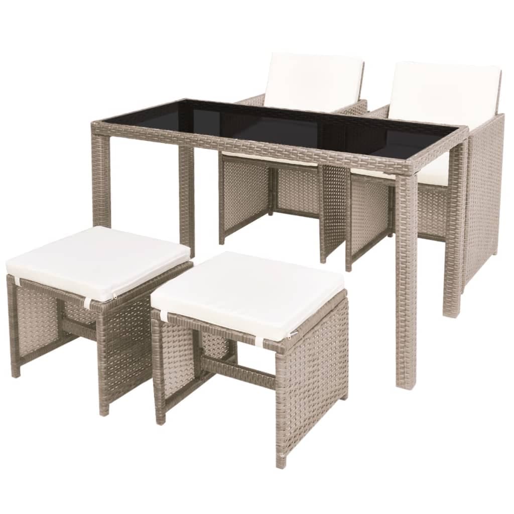 vidaXL 5 pcs conjunto jantar exterior com almofadões vime PE bege