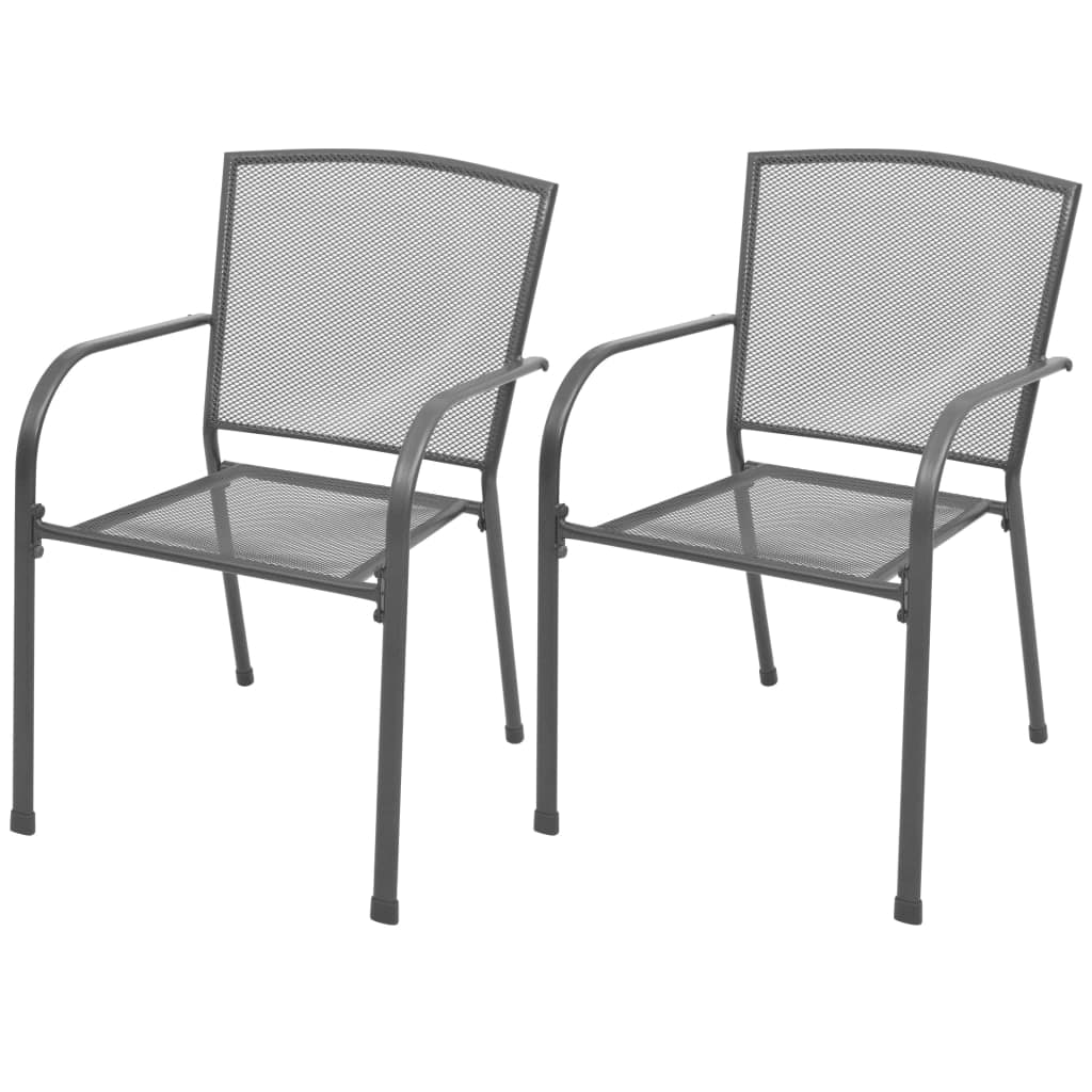 vidaXL Cadeiras de jardim empilháveis 2 pcs aço cinzento