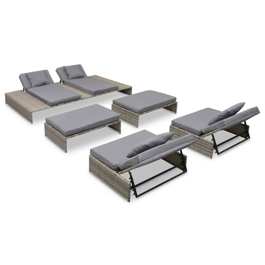vidaXL 5 pcs conjunto lounge de jardim c/ almofadões vime PE cinzento